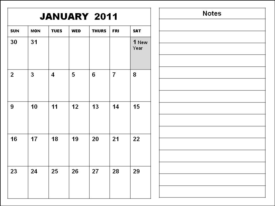 january 2011 calendar planner. January 2011 Calendar Blank