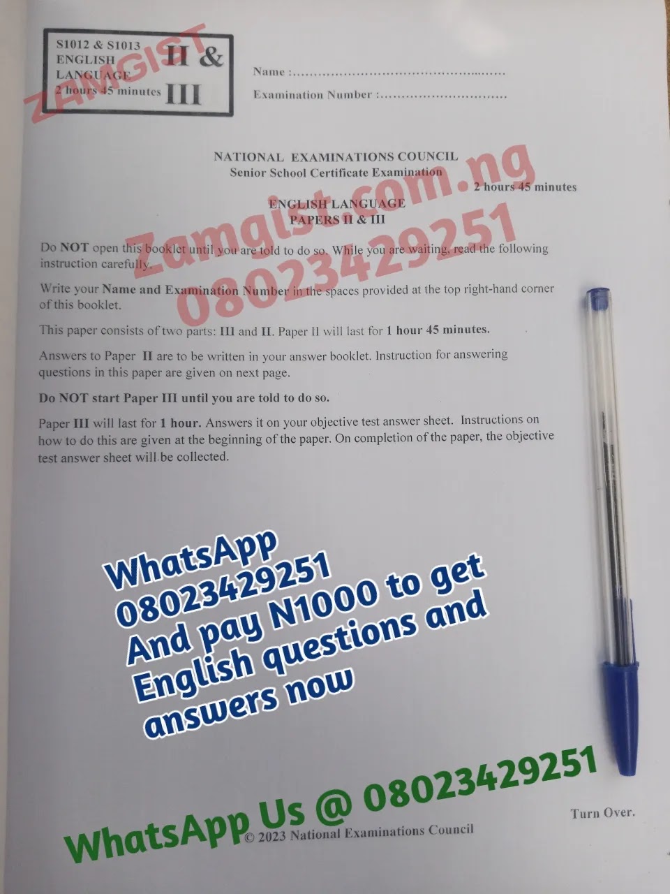 2023 NECO English Language Questions and Answers