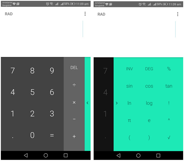 New sliding panel indicator containing functions for calculator