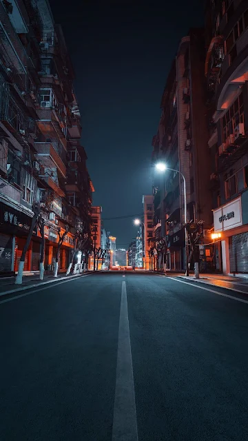 City, Road, Buildings, Street, Night