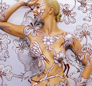 Bird and Flower Body Paint Body Covering