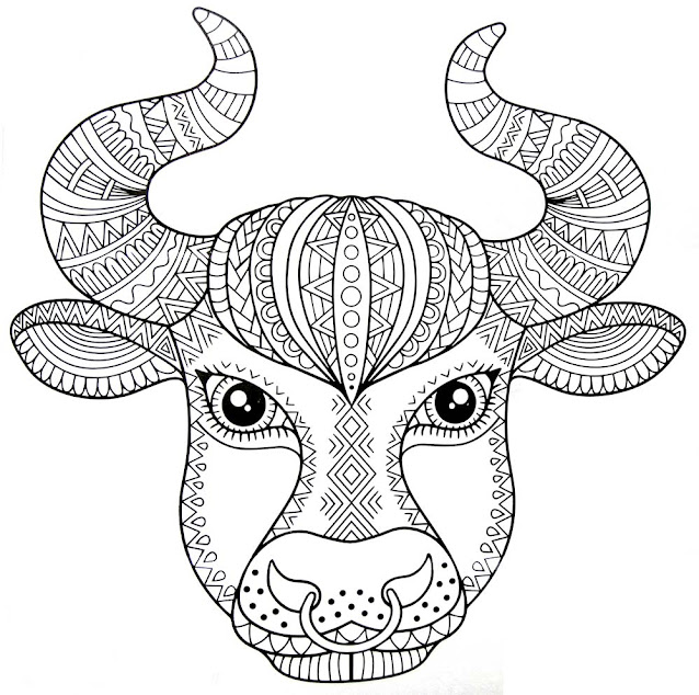 coloring page,horoscope,astrology,Taurus,free,printable,anti-stress,