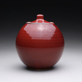 porcelain cookie jar, red