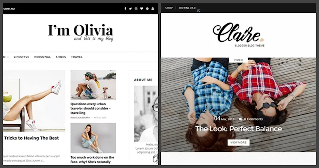 Claire и Olivia женские шаблоны для сайта на blogger