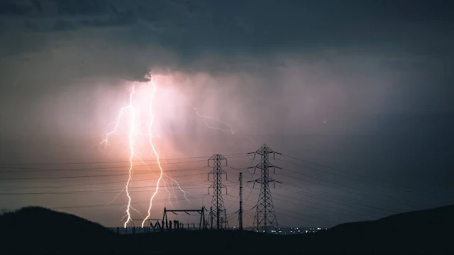 Thunderstorm, Night, Lightning, Transmission Tower