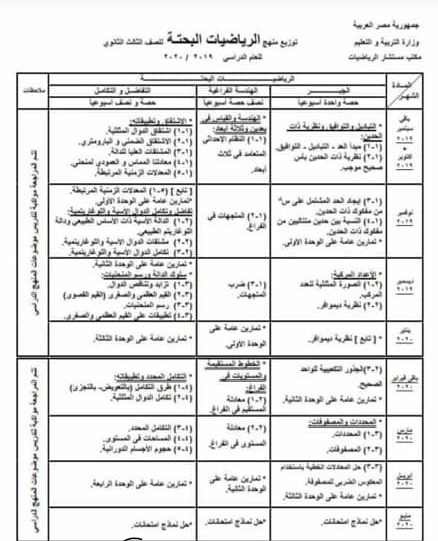 المحذوف من منهج رياضيات البحتية للثانوية العامة