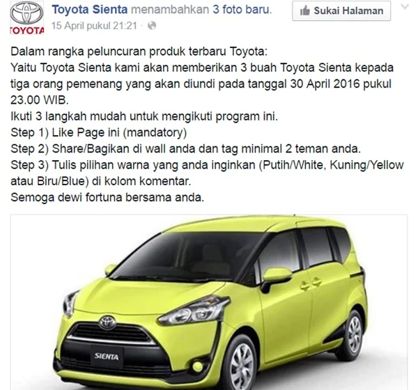 Hati-hati dengan Kuis Produk Motor atau Mobil Baru seperti ini!