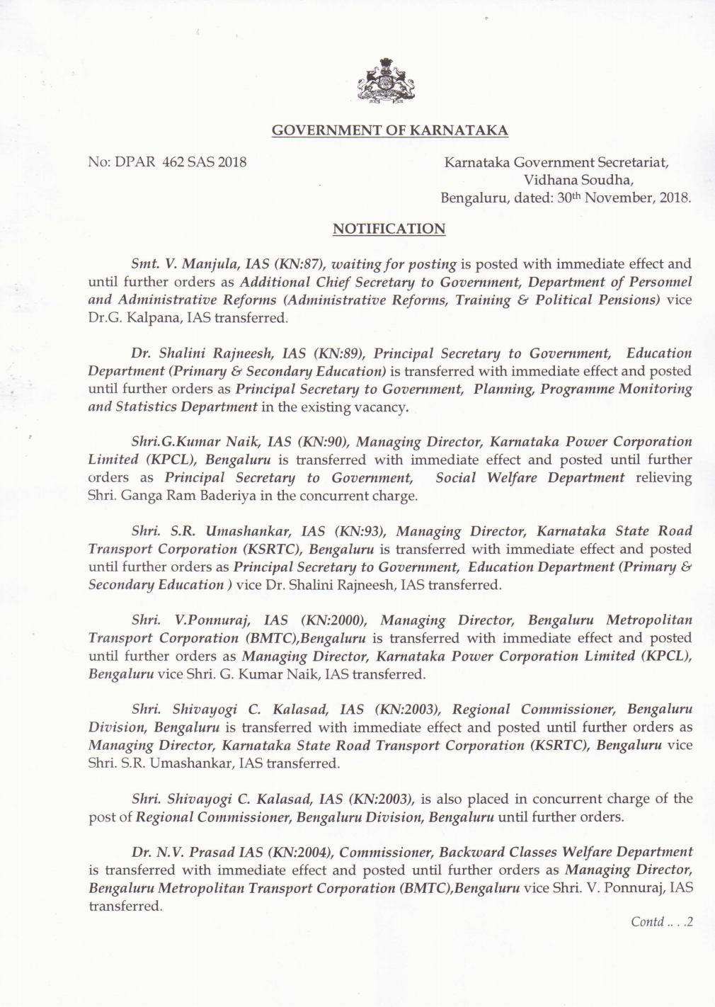 S.R.Mashankar as General Secretary of Public Education Department. Transfer of Information and Transfer of IAS Officers