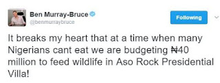 Budget of 40m naira to feed wildlife in Aso Rock Presidential Villa?