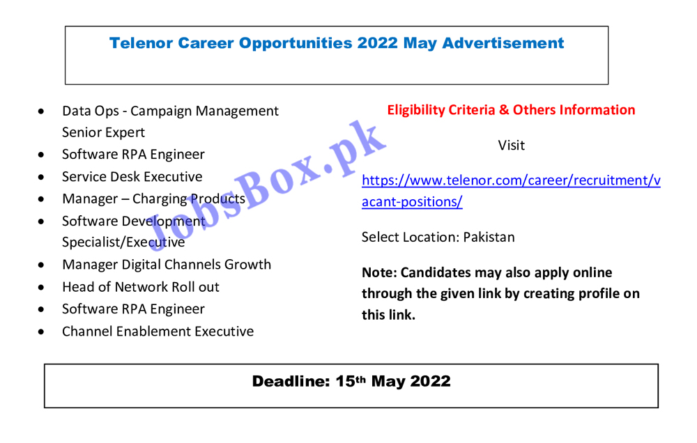 Private Jobs 2022 in Pakistan - www.telenor.com Online Form - Telenor Pakistan Jobs 2022