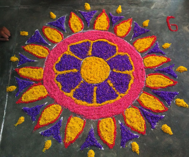 Diwali rangoli photos with flowers for kids