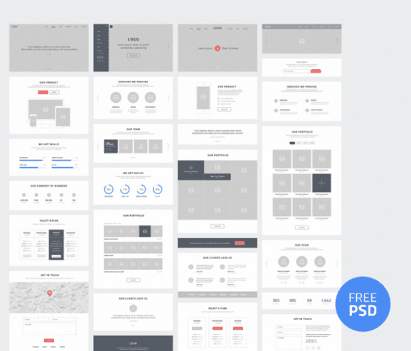 One Page Website Wireframes – PSD