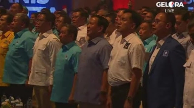 Partai Gelora Gelar Deklarasi Dukung Prabowo, Ketum Gerindra Hadir Pakai Kemeja Biru Langit