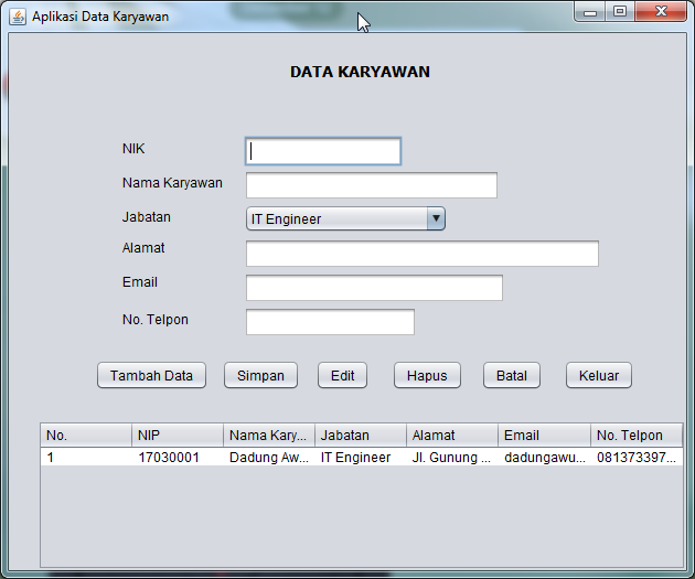 Contoh Aplikasi Database Sederhana dengan Java GUI dan MySQL - Tutup Kurung