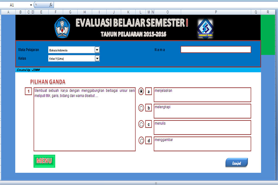 Aplikasi Pembuatan Soal Ulangan lengkap Excel - Contoh 