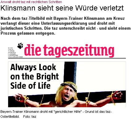 Klinsmanm verklagt die TAZ wegen Karikatur