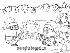 Party cracker bang bon bons humorous Christmas coloring minion cartoon drawing sheet for teenagers