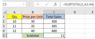 SubTotal function