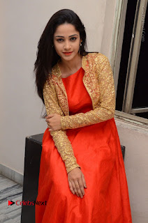 Telugu Actress Divya Nandini Stills in Orange Sleeveless Gown at Chennai Chaitrama Movie le Launch Event  0100.JPG