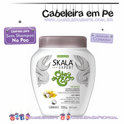 Máscara Skala Expert óleo de coco (Vegana, Liberada para No Poo, Low Poo e Cowash)