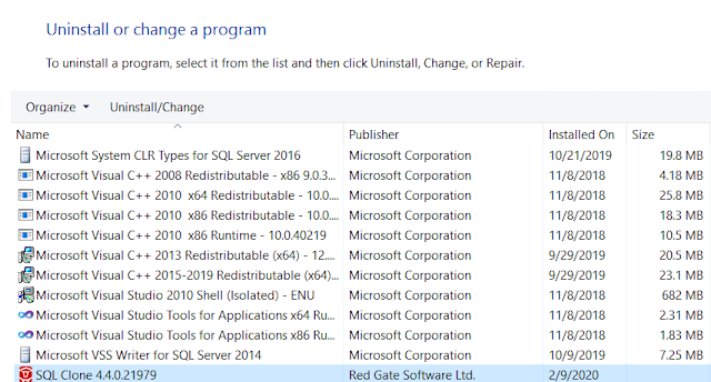 Uninstall SQL Clone from the control panel