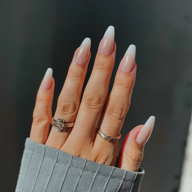 White Acrylic Nails with Beige Transition