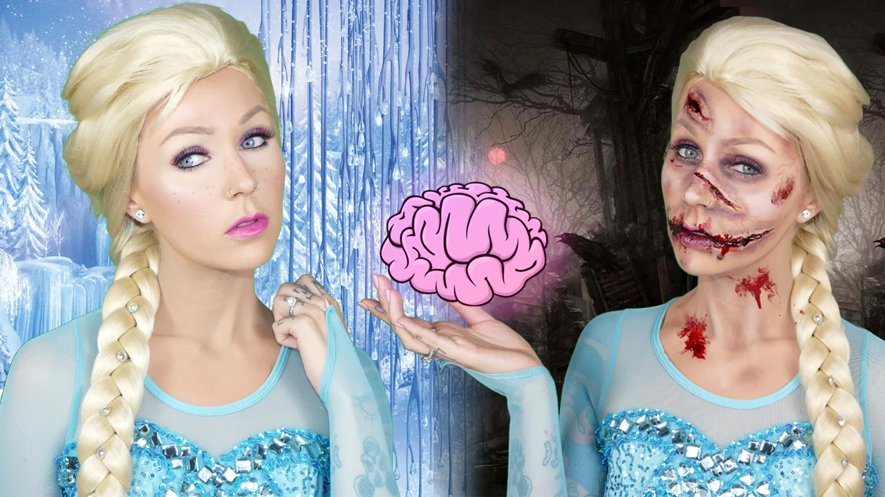 Zombie Elsa VS Queen Elsa Halloween Makeup Tutorial Kristen
