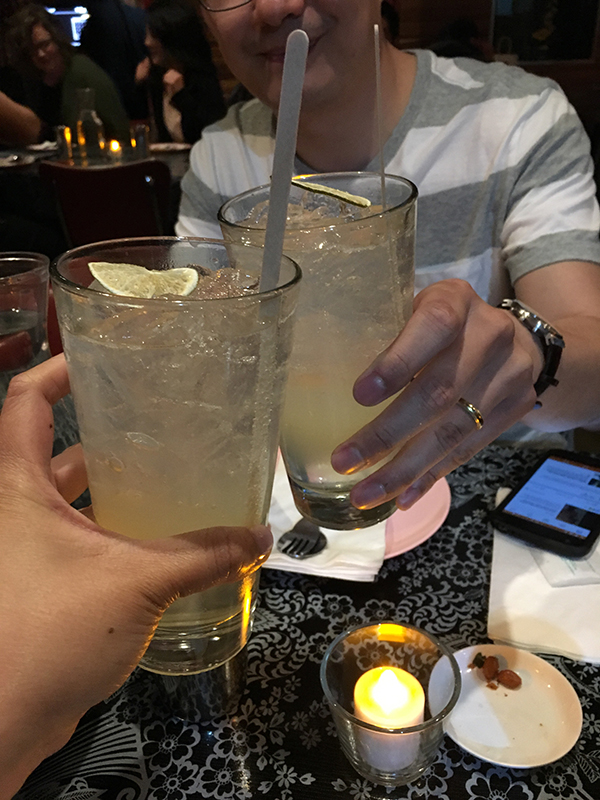 Toasting each other with limeades at Pok Pok