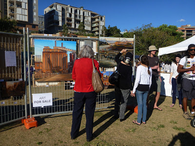 Exhibition of paintings of Pyrmont by Jane Bennett at the 2013 Pyrmont Festival in Pirrama Park