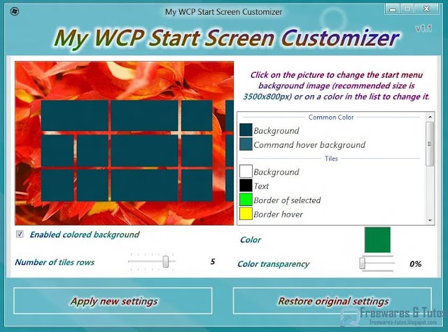 My WCP Start Screen Customizer : un logiciel pour personnaliser facilement le fond de l’écran de démarrage de Windows 8