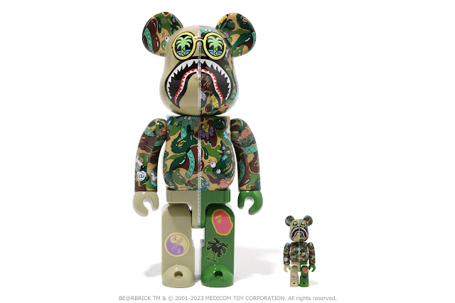 Green BAPE x Steven Harrington MEDICOM TOY Shark BE@RBRICK collab