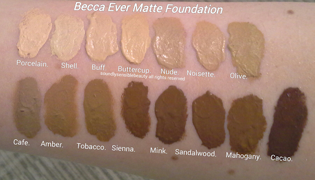 Becca Foundation Swatches/Becca Ever Matte Shine Proof Foundation; Review & Swatches of Shades-