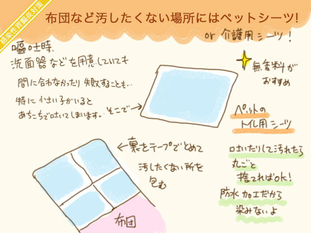 嘔吐で布団を汚さない方法 それはペットシーツ 感染性胃腸炎 ノロウイルス 嘔吐下痢対策総合ブログ Hal 女医