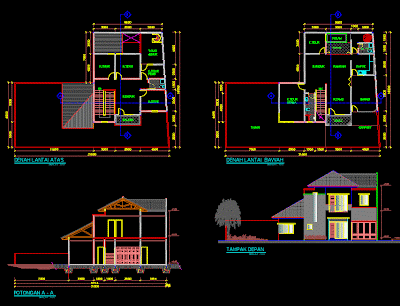 Gambar Autocad  Desain  Gratis Rumah  2 lantai INFO 