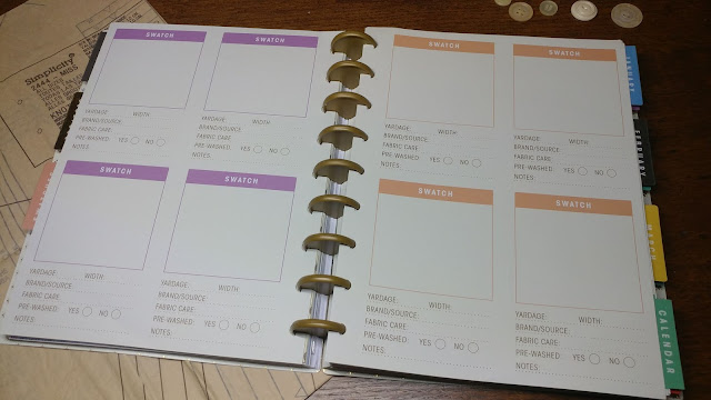 Swatch pages in the Simplicity Vintage Sewing Planner