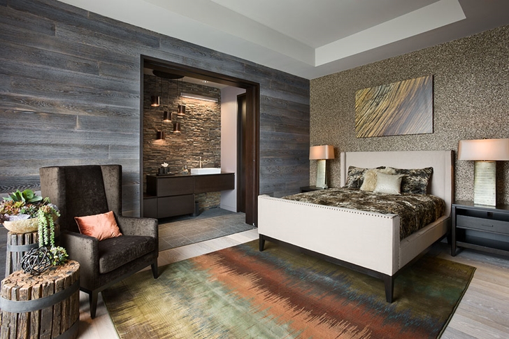 Modern bedroom in Elegant Mountain Home by Reid Smith Architects