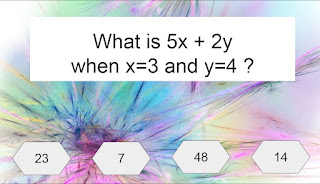 What is 5x + 2y  when x=3 and y=4 ? Possible choices: 23, 7, 48, 14