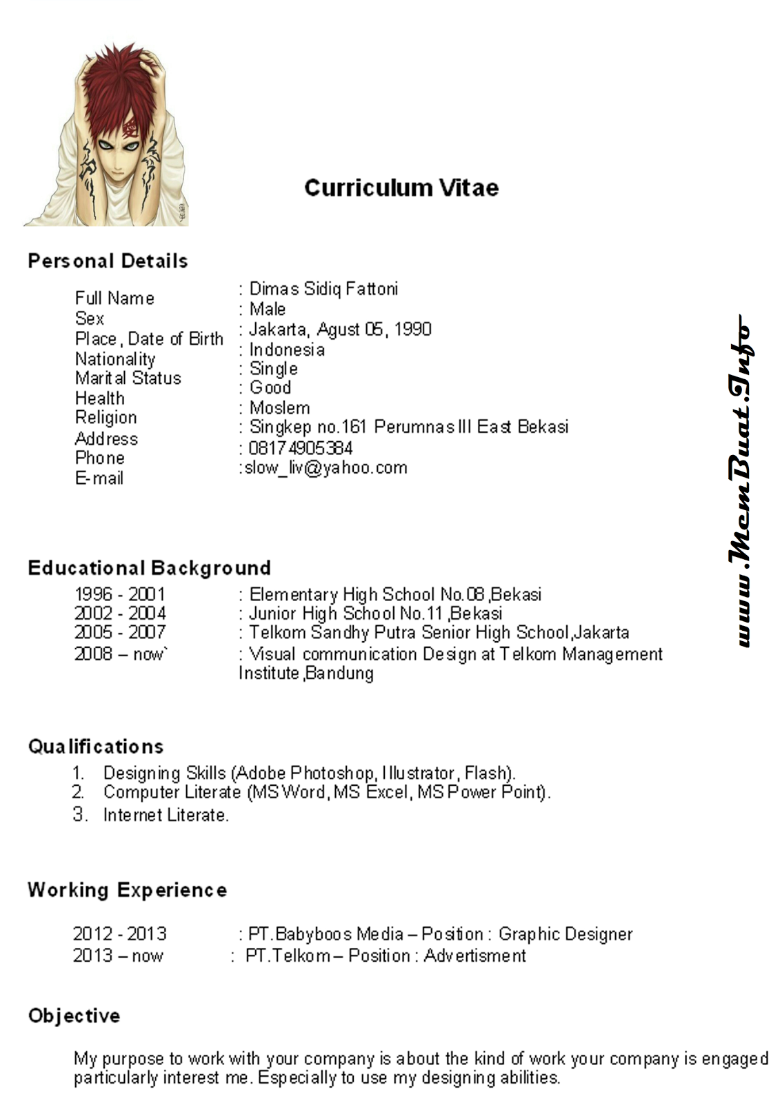 ... contoh format cv curriculum vitae bahasa inggris terbaru contoh cv