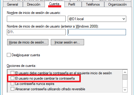Active Directory: Usuario no puede cambiar password