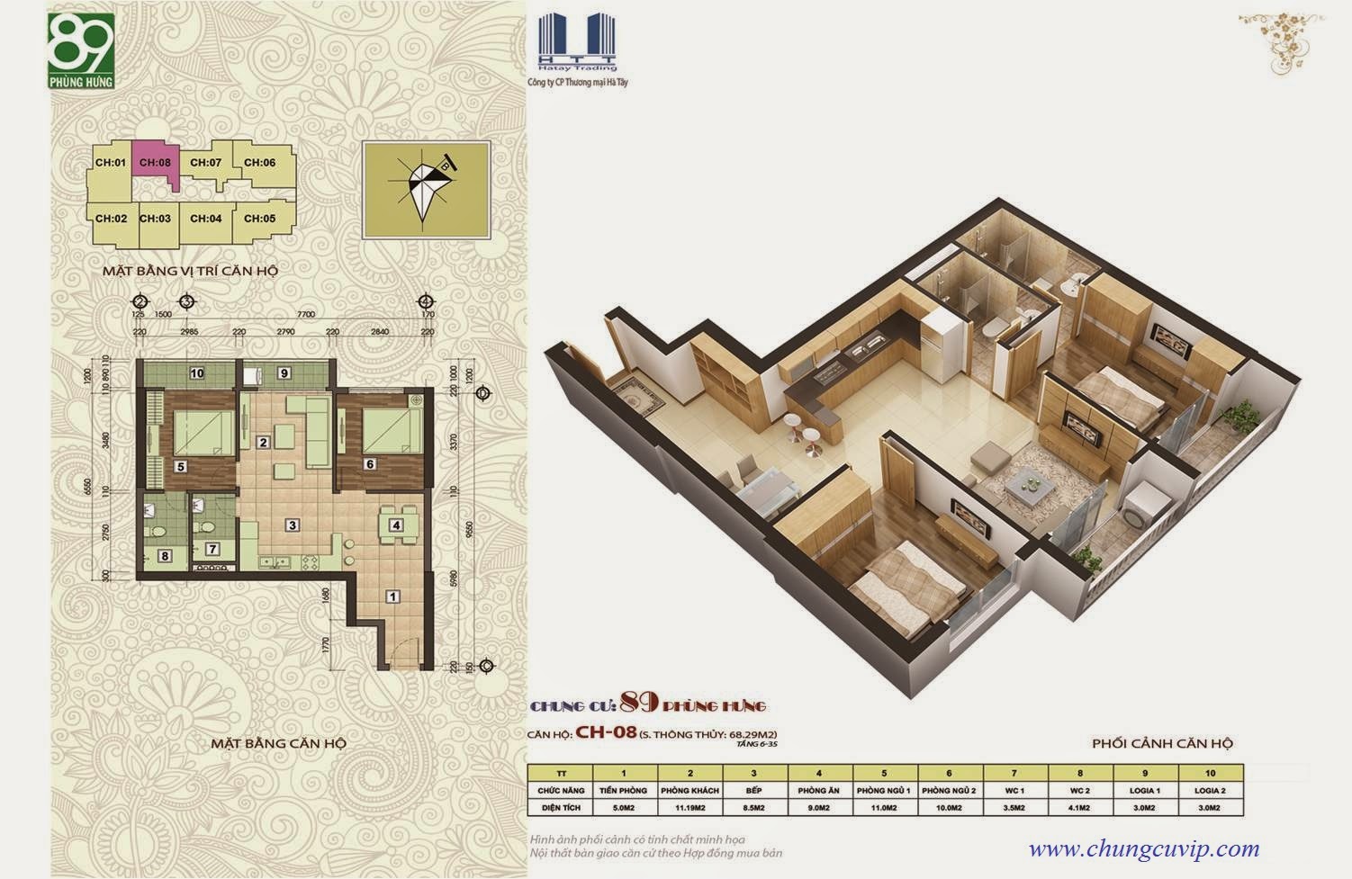 Chung cư 89 Phùng Hưng , Căn 68,29m2