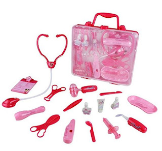 Fajiabao Doctor Kit Medical Pretend Play Set Nursing Role-Playing Education Learning Toys Gifts for Children Toddlers Kids Girls Boys - 16 Packs in Portable Carry Case, Pink