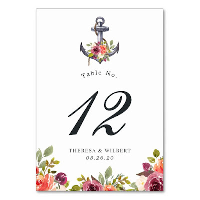  Nautical Anchor Watercolor Floral Knot Table Number