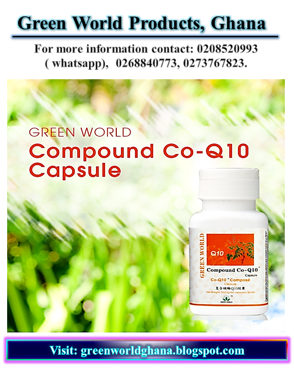 Green World Compund Co-Q10 Capsules, Super Co-Q10 Capsules, Ingredients, Benefits, uses, Functions, Prices, Ghana, Accra, Kumasi