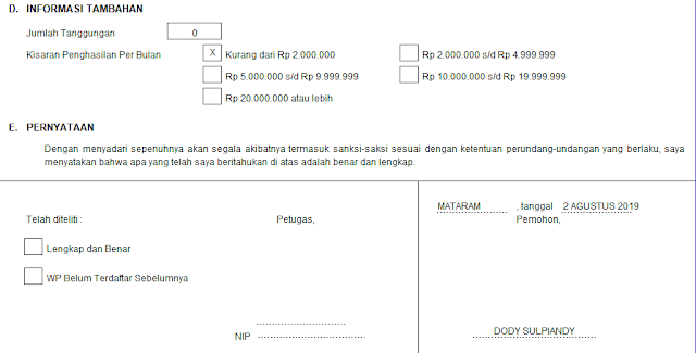 Cara Mengisi Formulir NPWP Pribadi 2020