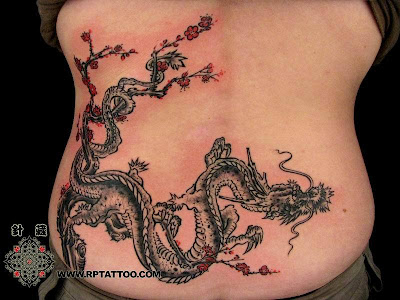 DownloadThis Chinese dragon free tattoo design is mixed with a tree, 