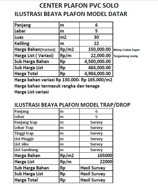 CENTER PLAFON  PVC  SOLO  HARGA  PLAFON  PVC  SOLO 