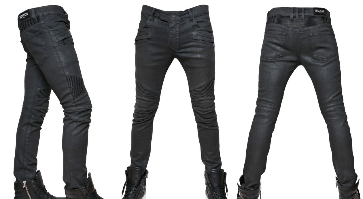 BALMAIN - 17CM COLOURED DENIM BIKER JEANS
