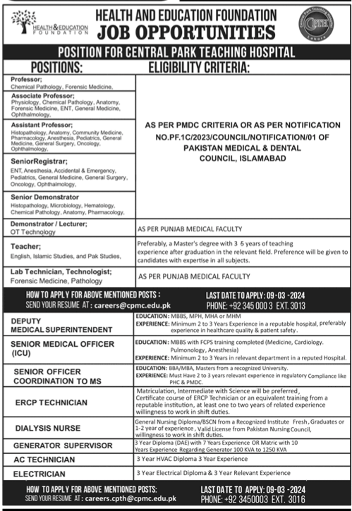 Health and Education Foundation Jobs Lahore Punjab 2024, Nurse ,Doctor and Medical Officer,Lecturer,Government jobs,