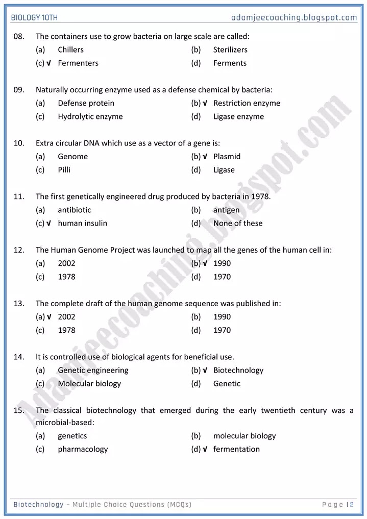 biotechnology-mcqs-biology-10th