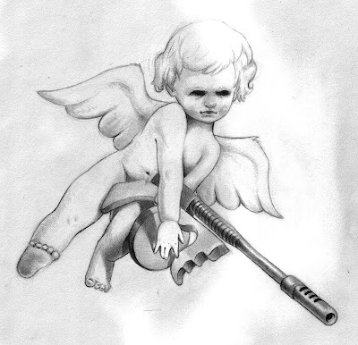 the sketch to begin a series of cherubs with tommy guns not sure where this